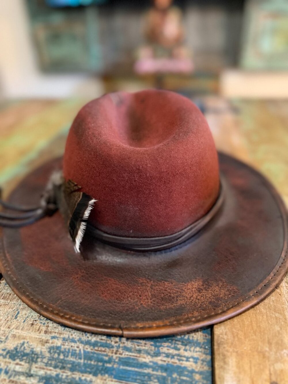 American Hat Makers XL Leather Wool Felt Fedora Feather Hat - Picture 4 of 7